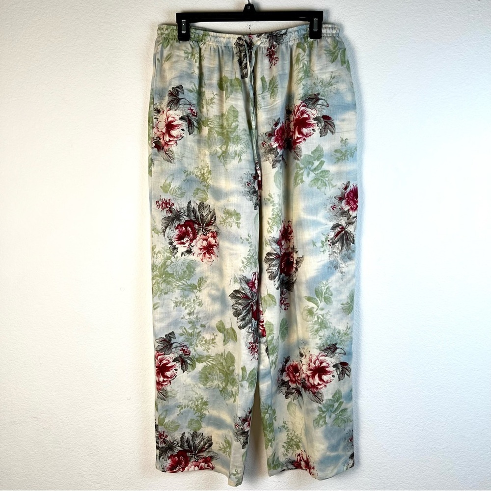 Vintage David Dart 100% Linen Floral Tropical Resortwear Pant Set Large - Picture 8 of 16